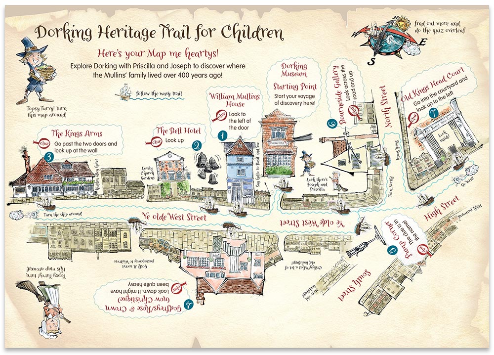 Dorking Heritage Trail for kids map  - front